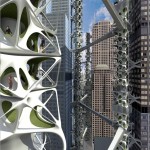Esta propuesta integra espacios verdes, espacios publicos y nodos de una ciudad vertical.